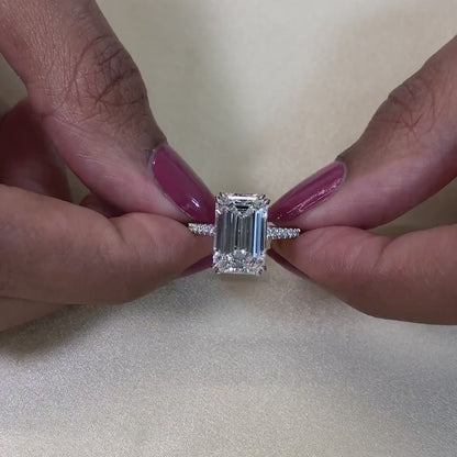 Emerald Lab Grown Diamond Engagement Ring | Hidden Halo Cathedral Setting | IGI Certified
