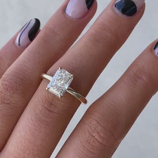 Radiant 4.10 TCW lab grown diamond engagement ring IGI certified hidden halo wedding ring bridal jewelry luxury gift for her wife elegant style
