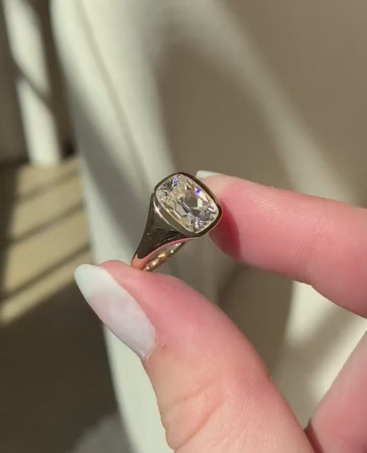 3.39 CT Cushion Lab Grown Diamond Engagement Ring | IGI Certified | Full Bezel Solitaire Design