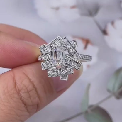 Emerald Lab Grown Diamond Engagement Ring | Halo Channel Pavé Setting | IGI Certified