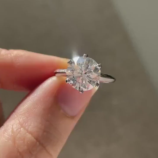 Round lab grown diamond engagement ring, 1.50ct six prong solitaire setting, IGI certified diamond ring, bridal jewelry for her