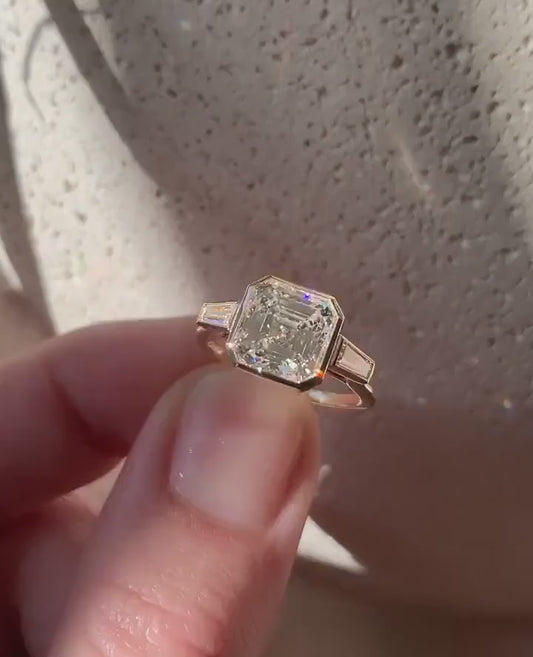 2.71ct Asscher lab grown diamond engagement ring IGI certified full bezel design bridal ring luxury sustainable fine jewelry