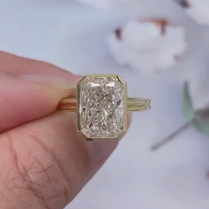 4.00 CT Radiant Lab Grown Diamond Engagement Ring | Cathedral Bezel Design | IGI Certified