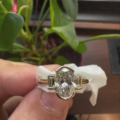 2.60CT Oval Lab Grown Diamond Engagement Ring | Three Stone Half Bezel Setting | IGI Certified