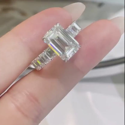 Emerald Lab Grown Diamond Engagement Ring | 5 CT Center with 3 CT Side Stones | IGI Certified