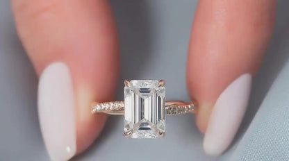 3.50 CT Emerald Cut Lab Grown Diamond Engagement Ring | Curved Pave Band | IGI Certified