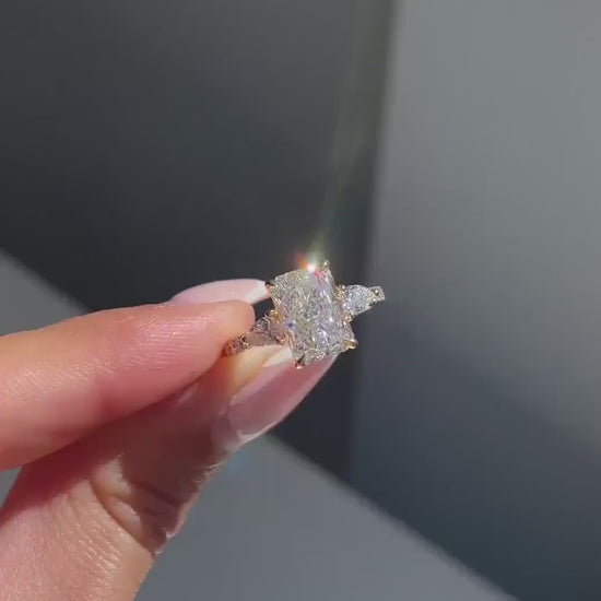 Radiant 3.00 CTW lab grown diamond engagement ring, three stone design, IGI certified diamond, luxury bridal ring, modern wedding jewelry