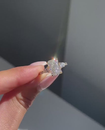 Radiant 3.00 CTW lab grown diamond engagement ring, three stone design, IGI certified diamond, luxury bridal ring, modern wedding jewelry
