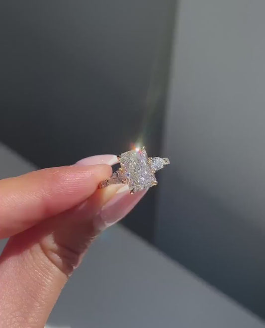 3.00 CTW Radiant Lab Grown Diamond Engagement Ring | IGI Certified | Three Stone Ring
