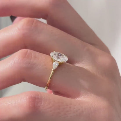 3.50ct Oval Cut Lab Grown Diamond Ring with Two Side Trillion Stone Engagement Ring and wedding Ring and Birthday Gift For Her/ Wife