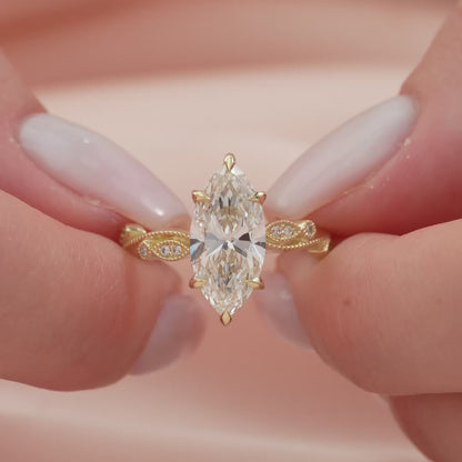 2.00 CT Marquise Cut Lab Grown Diamond Engagement Ring | IGI Certified | Pave Twisted Band & Hidden Halo