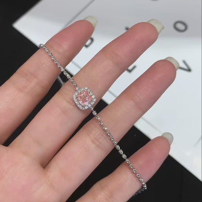 Elegant 1.20tcw Pink Cushion & White Halo Lab Diamond Bracelet | VVS–VS Clarity