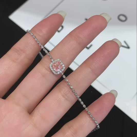 Elegant 1.20tcw Pink Cushion & White Halo Lab Diamond Bracelet | VVS–VS Clarity