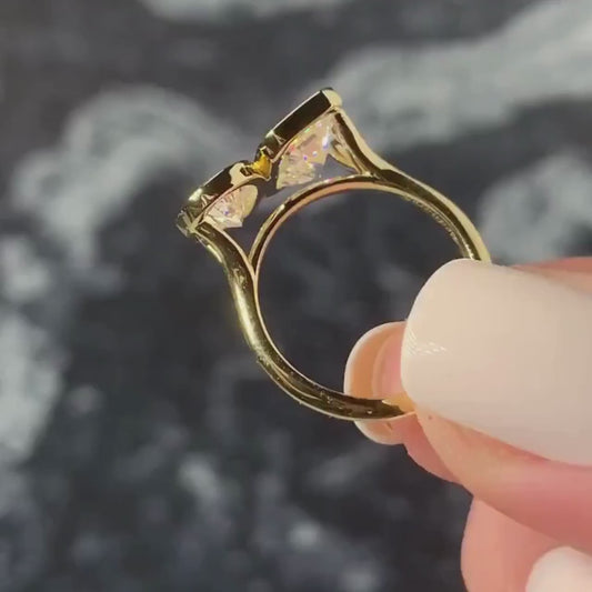 3.00TCW Emerald and Pear Toi Et Moi Lab Grown Diamond Engagement Ring | Bezel Setting | 14K/18K Gold | IGI Certified