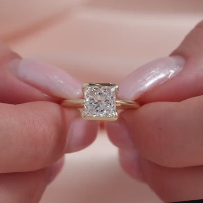 1.00ct Princess Lab Grown Diamond Engagement Ring | Half Bezel Setting | IGI Certified