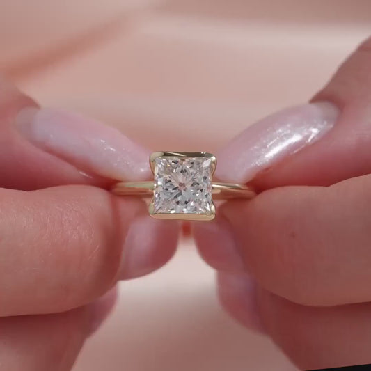 1.00ct Princess Lab Grown Diamond Engagement Ring | Half Bezel Setting | IGI Certified