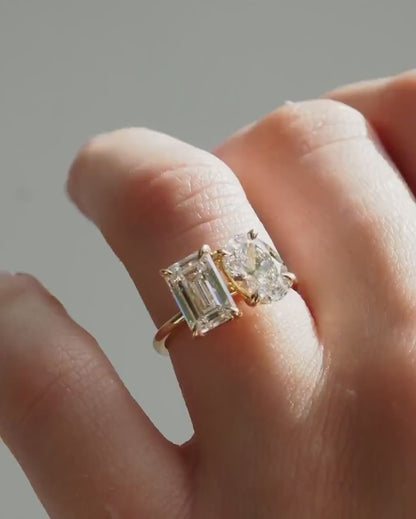 Luxury 6 TCW Emerald Oval Cut Toi et Moi Lab Grown Diamond Ring Exquisite Engagement Wedding Anniversary Promise Ring for Her Women Jewelry