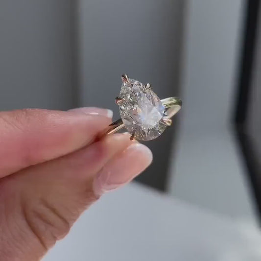 3.5ct pear solitaire lab grown diamond engagement ring three claw IGI certified luxury wedding ring bridal jewelry anniversary gift for her women