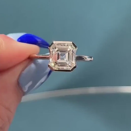 IGI Certified 2.00ct Asscher Lab Grown Diamond Engagement Ring Bezel Split Shank Setting Bridal Wedding Ring Ethical Sustainable Jewelry Luxury