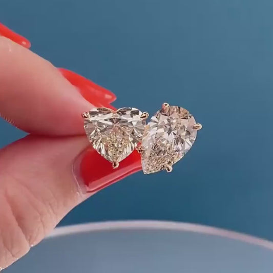 7.00 TCW Heart & Pear Toi Et Moi Lab Grown Diamond Engagement Ring | Ethical Gold | IGI Certified