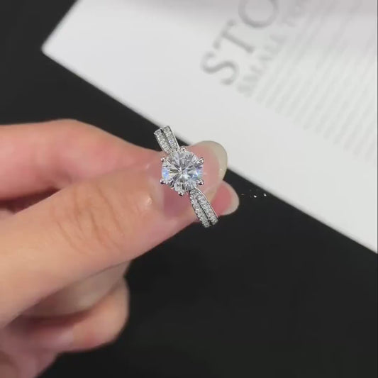 1.00 CT Round Lab Grown Diamond Engagement Ring | Double Band Cathedral Ring | IGI Certified