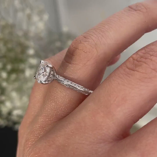 4.50 CT Round Lab Grown Diamond Engagement Ring | Hidden Halo Pavé Ring | IGI Certified