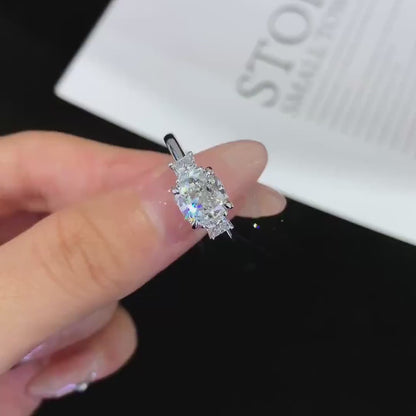 2.00 CT cushion cut lab grown diamond engagement ring three stone design with princess side diamonds IGI certified bridal wedding ring fine jewelry
