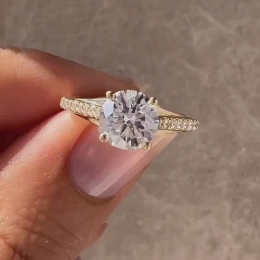 1.40TCW Round Lab Grown Diamond Engagement Ring | Cathedral Pavé Setting | IGI Certified