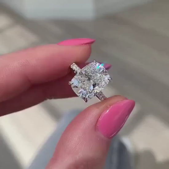 Cushion cut 4.40 CT lab grown diamond engagement ring IGI certified 4.00 ct center with 0.40 ct side stones bridal wedding ring luxury gift for her
