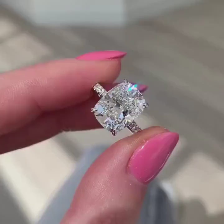Cushion cut 4.40 CT lab grown diamond engagement ring IGI certified 4.00 ct center with 0.40 ct side stones bridal wedding ring luxury gift for her
