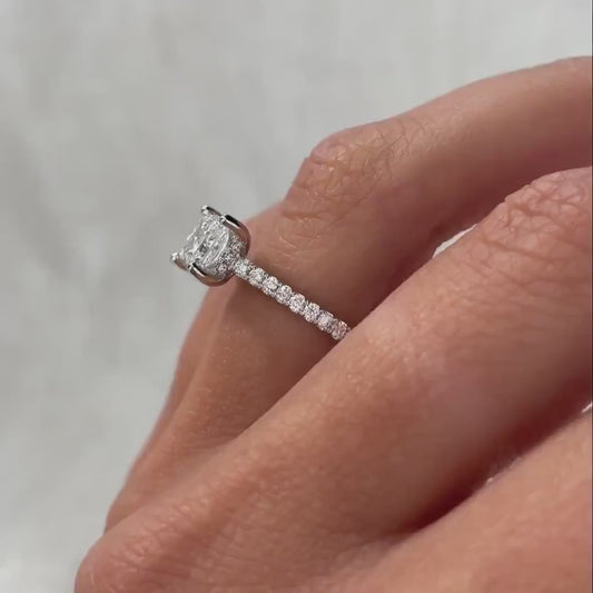 1.40ct Princess Lab Grown Diamond Engagement Ring | Hidden Halo with Pavé Band | IGI Certified