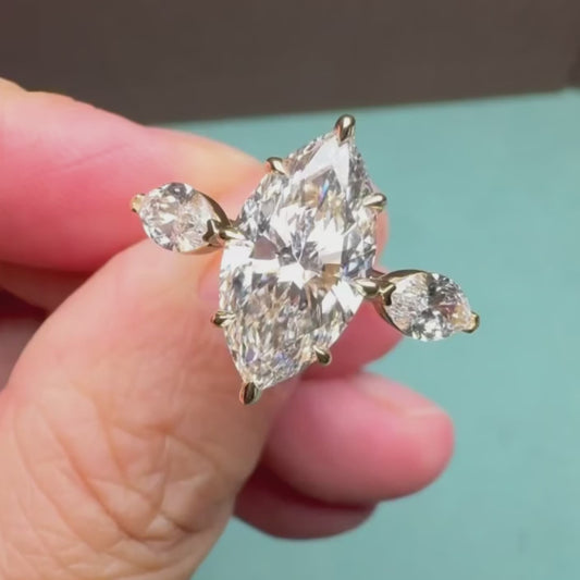 3.60 TCW marquise cut lab grown diamond three stone engagement ring IGI certified bridal wedding ring luxury diamond ring promise engagement jewelry