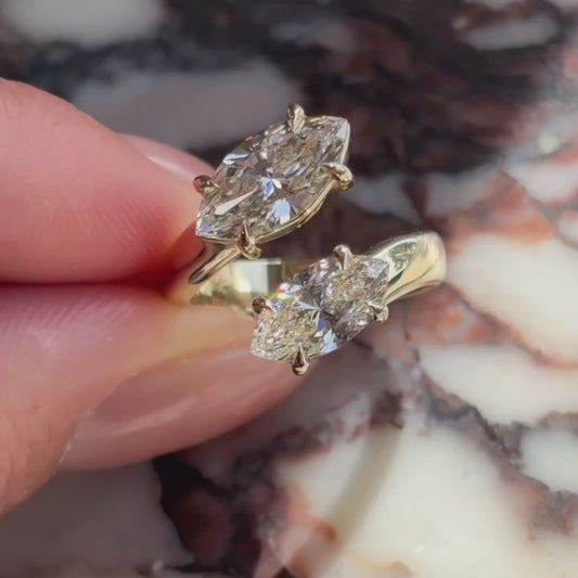 Marquise 4.50 TCW lab grown diamond IGI certified engagement ring toi et moi design wedding ring bridal jewelry gift for her wife luxury ring

