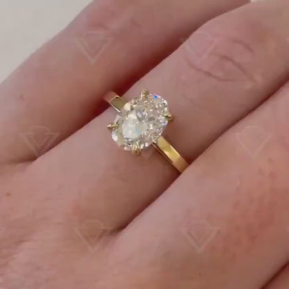 3.50ct Oval Solitaire Square Gold Band Lab Grown Diamond Ring Luxurious diamond Ring, Wedding Ring, Anniversary and Promise Ring For Her