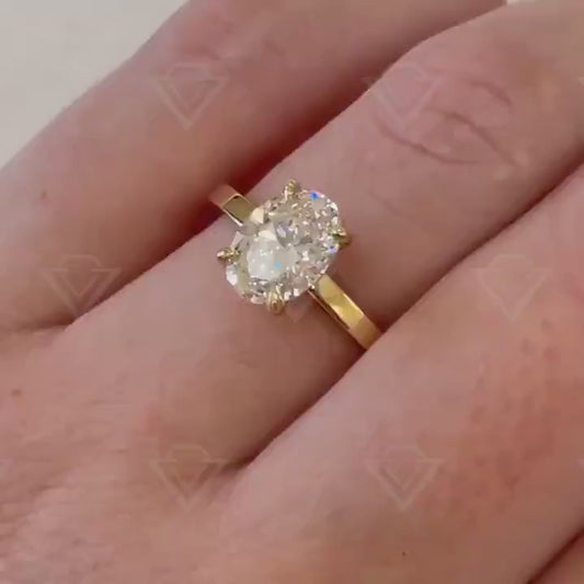 3.50ct Oval Solitaire Square Gold Band Lab Grown Diamond Ring Luxurious diamond Ring, Wedding Ring, Anniversary and Promise Ring For Her