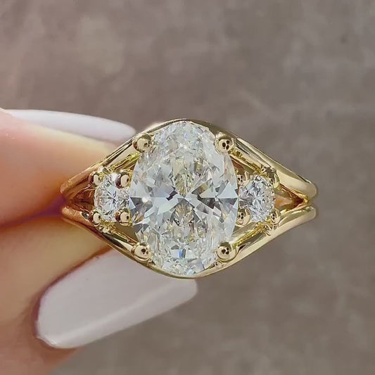 4.0ct Oval Cut Semi Bezel Lab Grown Diamond Ring With Gold Band Luxurious Engagement Ring and Wedding ring, Anniversary Gift For Women