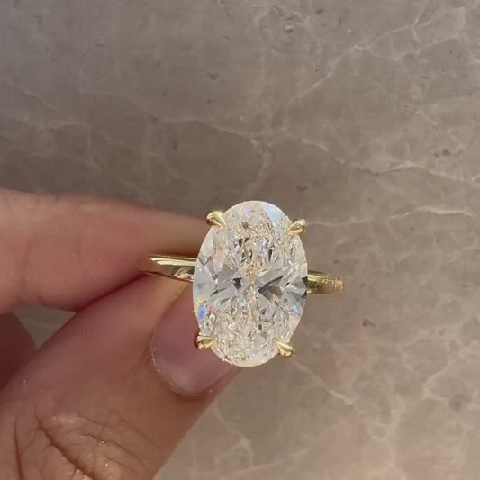 5.0ct Oval Cut Four Claw Hidden Halo Lab Grown Diamond Ring Classic Engagement ring, Anniversary Gift and promise ring for Her