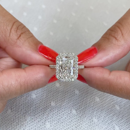 3.50 CT Radiant Lab Grown Diamond Engagement Ring | Double Halo Ring | IGI Certified