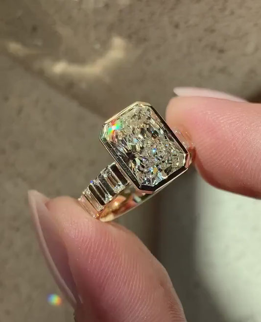 3.50 CT Radiant Lab Grown Diamond Engagement Ring | IGI Certified | Full Bezel Pave Design