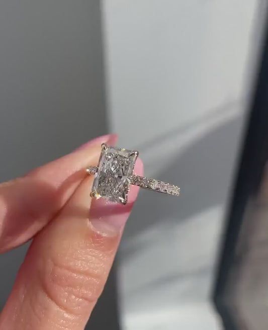 7.0ct Radiant Cut Juliette Setting with Hidden Halo Lab grown Diamond Ring Luxurious diamond Ring, Wedding Ring, Anniversary and Promise Ring For Her