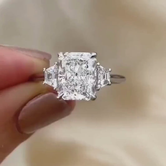 Radiant cut 4.0ct lab grown diamond engagement ring with trapezoid side stones IGI certified wedding ring birthday gift for wife bridal jewelry
