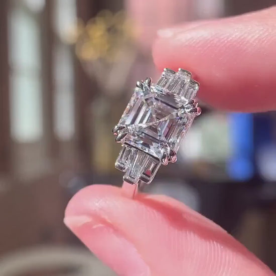 Asscher 4.50 TCW lab grown diamond IGI certified engagement ring double prong setting wedding ring bridal jewelry gift for her wife luxury ring
