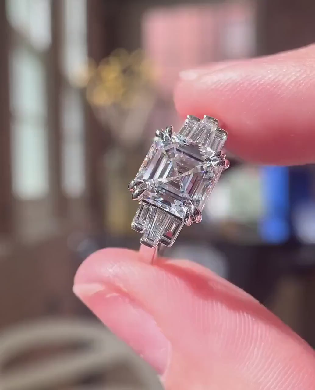 Asscher 4.50 TCW lab grown diamond IGI certified engagement ring double prong setting wedding ring bridal jewelry gift for her wife luxury ring
