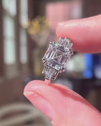 Asscher 4.50 TCW lab grown diamond IGI certified engagement ring double prong setting wedding ring bridal jewelry gift for her wife luxury ring
