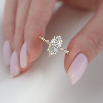 3.50 CT Marquise Cut Lab Grown Diamond Engagement Ring | Hidden Halo & Shared Prong | IGI Certified