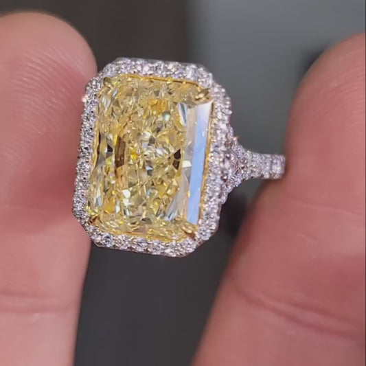 8.30 TCW Radiant Cut Lab Grown Diamond Ring Fancy Yellow Pear Halo Design IGI Certified Engagement Ring for Wedding Bridal Anniversary Fine Jewelry
