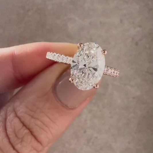 2.00TCW Oval Lab Grown Diamond Engagement Ring | Cathedral Pavé Setting with 1.50ct Center | IGI Certified