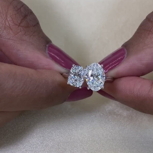 2.50 CT Oval and Cushion Lab Grown Diamond Engagement Ring | Toi Et Moi Ring | IGI Certified