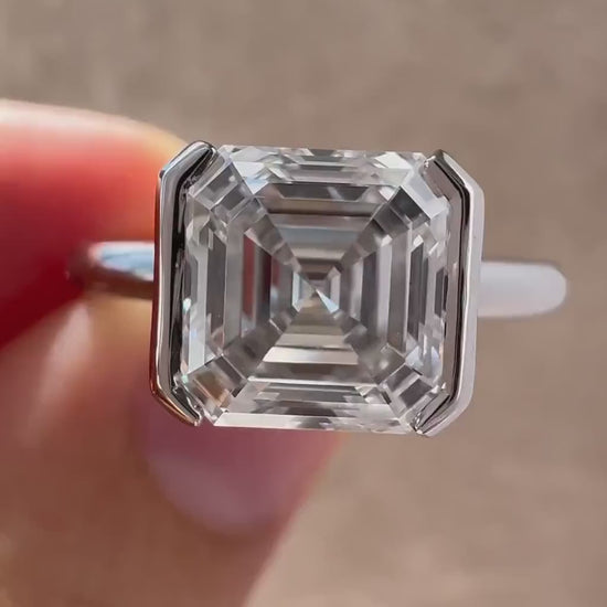 IGI certified 2.0ct Asscher cut lab grown diamond engagement ring half bezel setting wedding bridal gold fine jewelry luxury elegant engagement ring