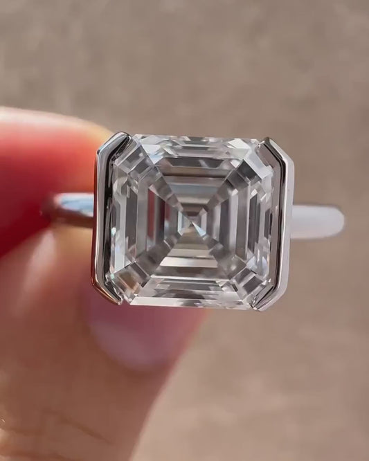 IGI certified 2.0ct Asscher cut lab grown diamond engagement ring half bezel setting wedding bridal gold fine jewelry luxury elegant engagement ring